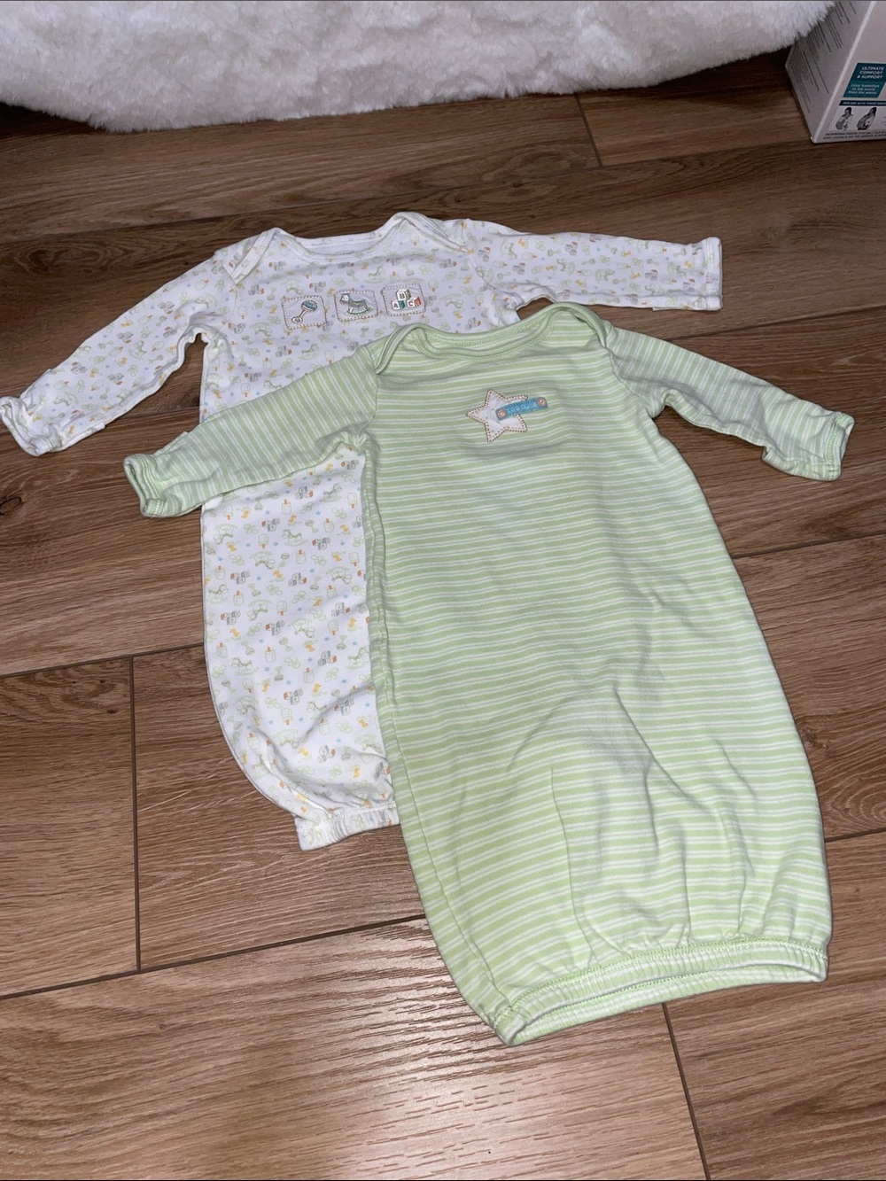Vintage Carter’s Baby Gown Set Green & White Striped & Toy Design
